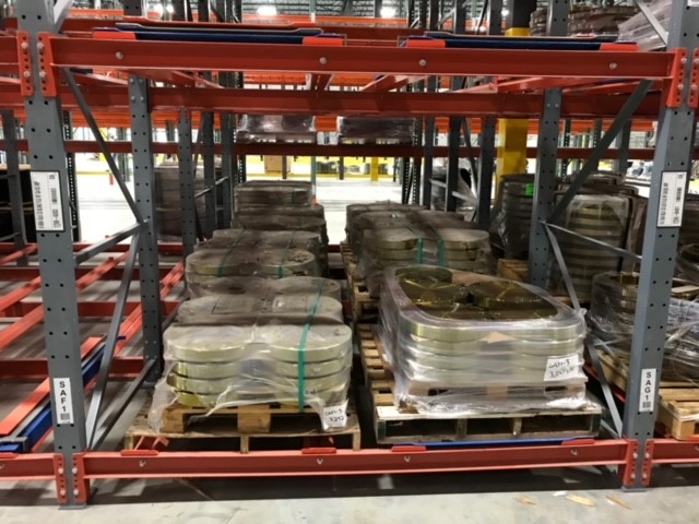 Pallets of goods on shelves