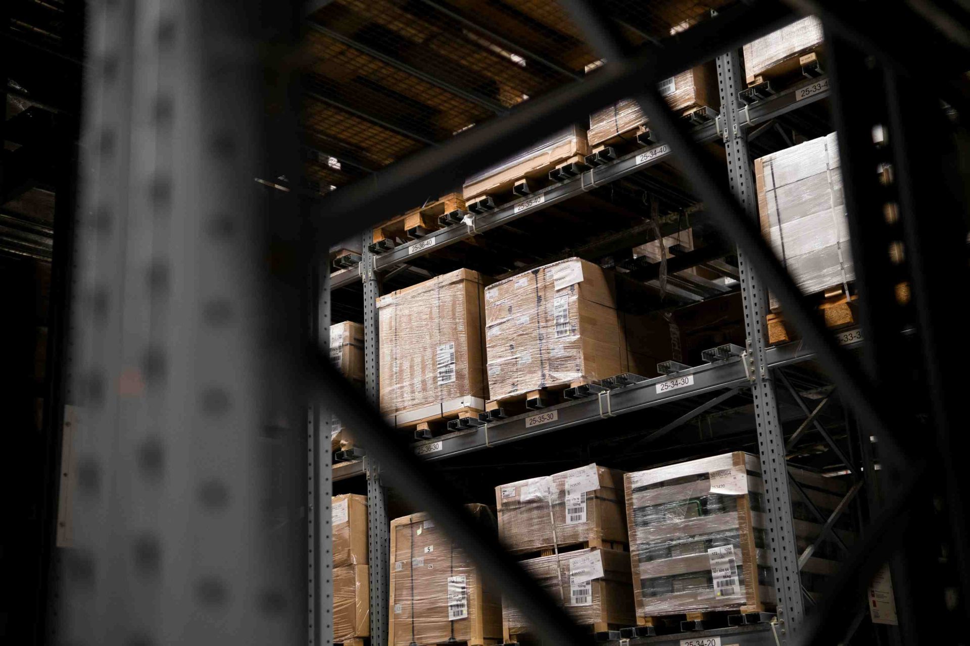 Warehouse shelves with pallets