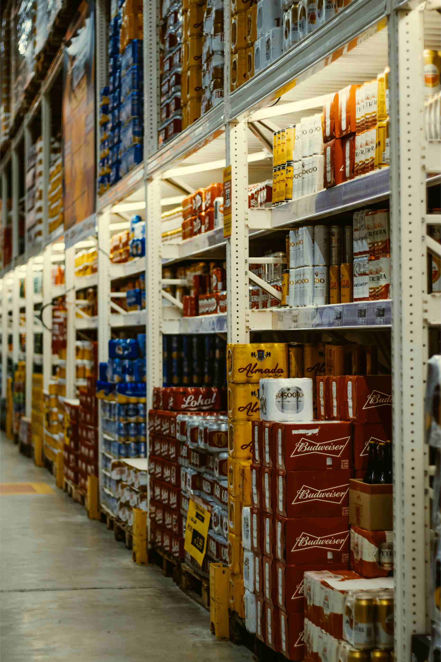 Aisle of beverage products in organised shelves