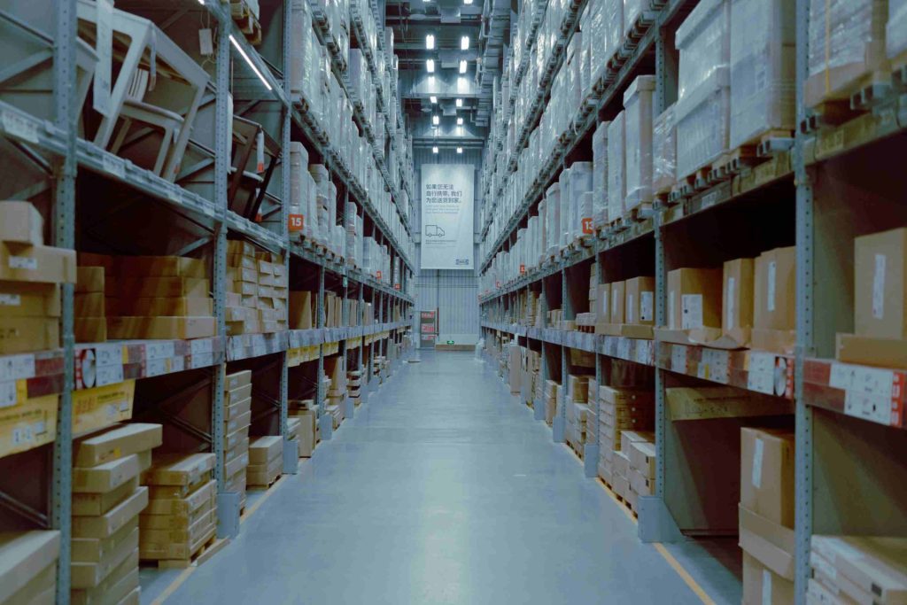 Warehouse aisle filled with boxes